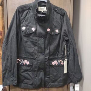 Bagatelle Military Jacket Size XL Floral Embroidered Coat With‎ Pockets Black